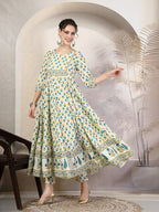 Cotton Printed Flared kurti palazzo with Dupatta