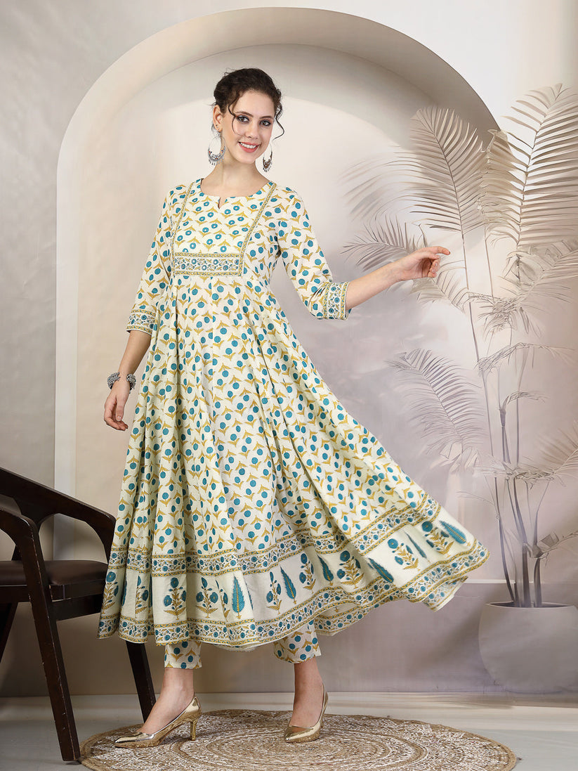 Cotton Printed Flared kurti palazzo with Dupatta