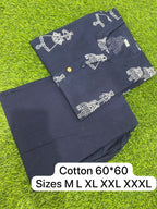 Navy Blue Printed Cotton Kurti Plazoo Set
