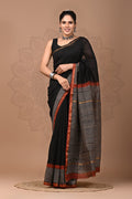Black Hand Block Printed Pure Chanderi  Saree