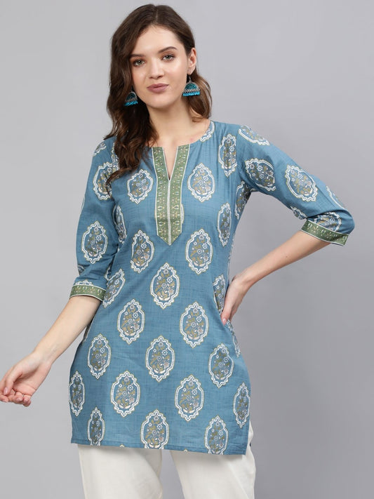 Brown Printed Soft Cotton Short Kurti Top