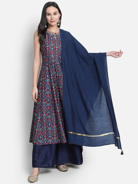 Blue Printed Kurta Palazzo with Dupatta set