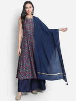 Load image into Gallery viewer, Blue Printed Kurta Palazzo with Dupatta set
