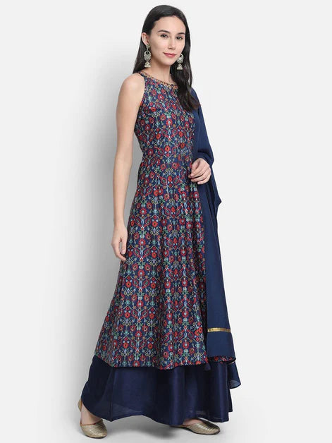 Blue Printed Kurta Palazzo with Dupatta set