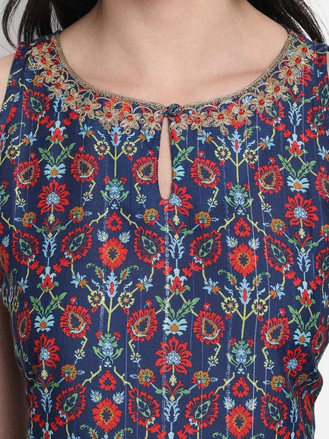 Blue Printed Kurta Palazzo with Dupatta set
