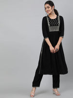 Load image into Gallery viewer, Solid Black  Rayon Naira Cut Kurti  With Pants Set
