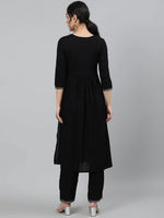 Load image into Gallery viewer, Solid Black  Rayon Naira Cut Kurti  With Pants Set
