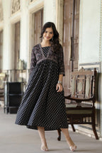 Black Ethnic printed Cotton Dress