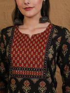 Black & Maroon Printed cotton  Kurti Set