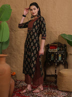 Black & Maroon Printed cotton  Kurti Set