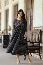 Load image into Gallery viewer, Black Ethnic printed Cotton Dress

