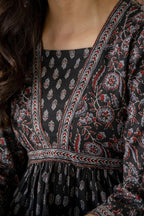 Black Ethnic printed Cotton Dress