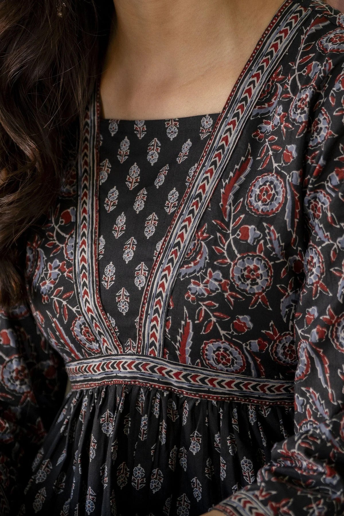 Black Ethnic printed Cotton Dress