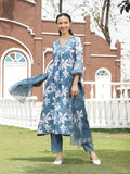 Blue White Printed Rayon Kurti Set