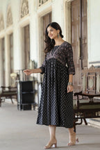 Black Ethnic printed Cotton Dress