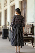 Black Ethnic printed Cotton Dress