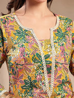 Tropical Printed cotton kurtitop with lace datailing(Top Only)