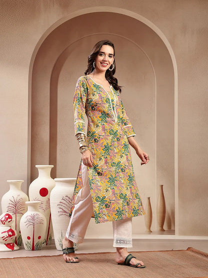 Printed cotton kurtitop with lace datailing(Top Only)
