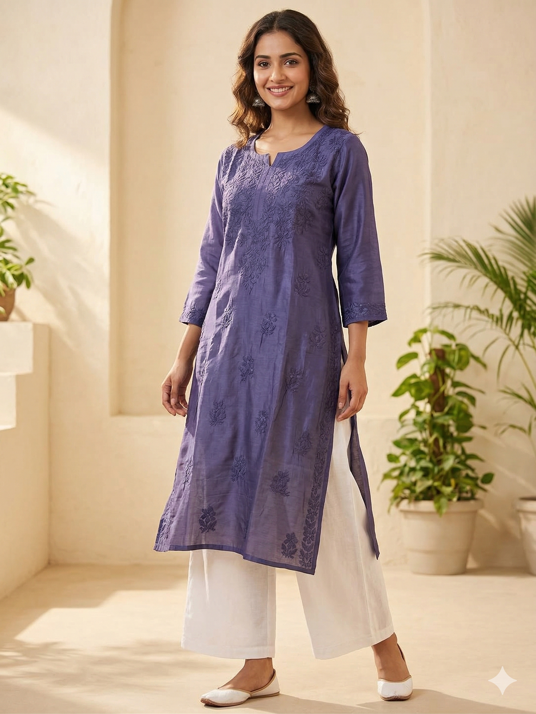 Hand Embroidered Muslin Chikankari Kurti Top ( Top Only)