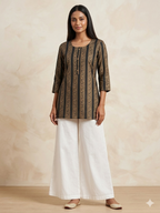 Black Gold foil Printed Cotton Short Kurti Top