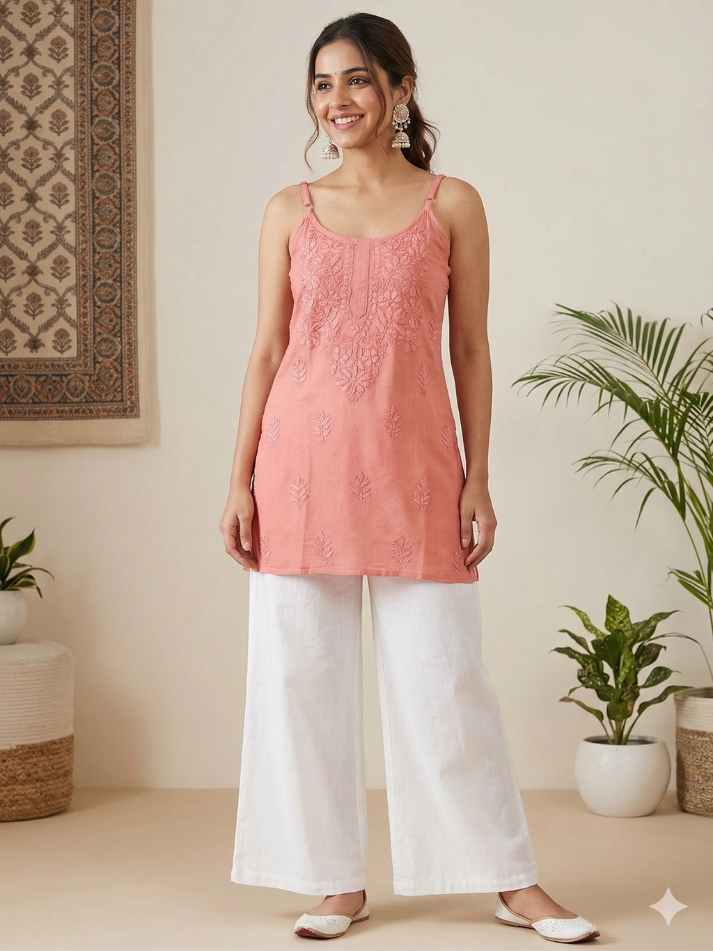 Rayon Chikankari Sleeveless Short kurti Top