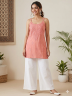 Rayon Chikankari Sleeveless Short kurti Top