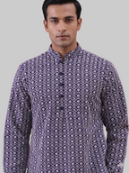 Blue White Embroidered Cotton kurta for Men (Top Only)