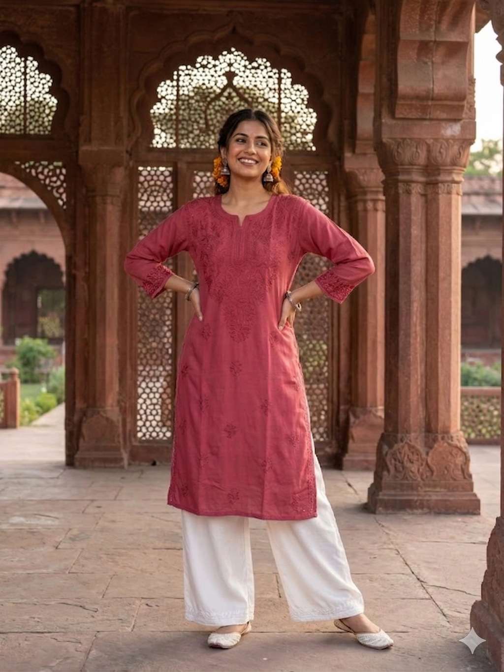 Rayon  Hand Embroidered Chikankari Medium Length kurti Top