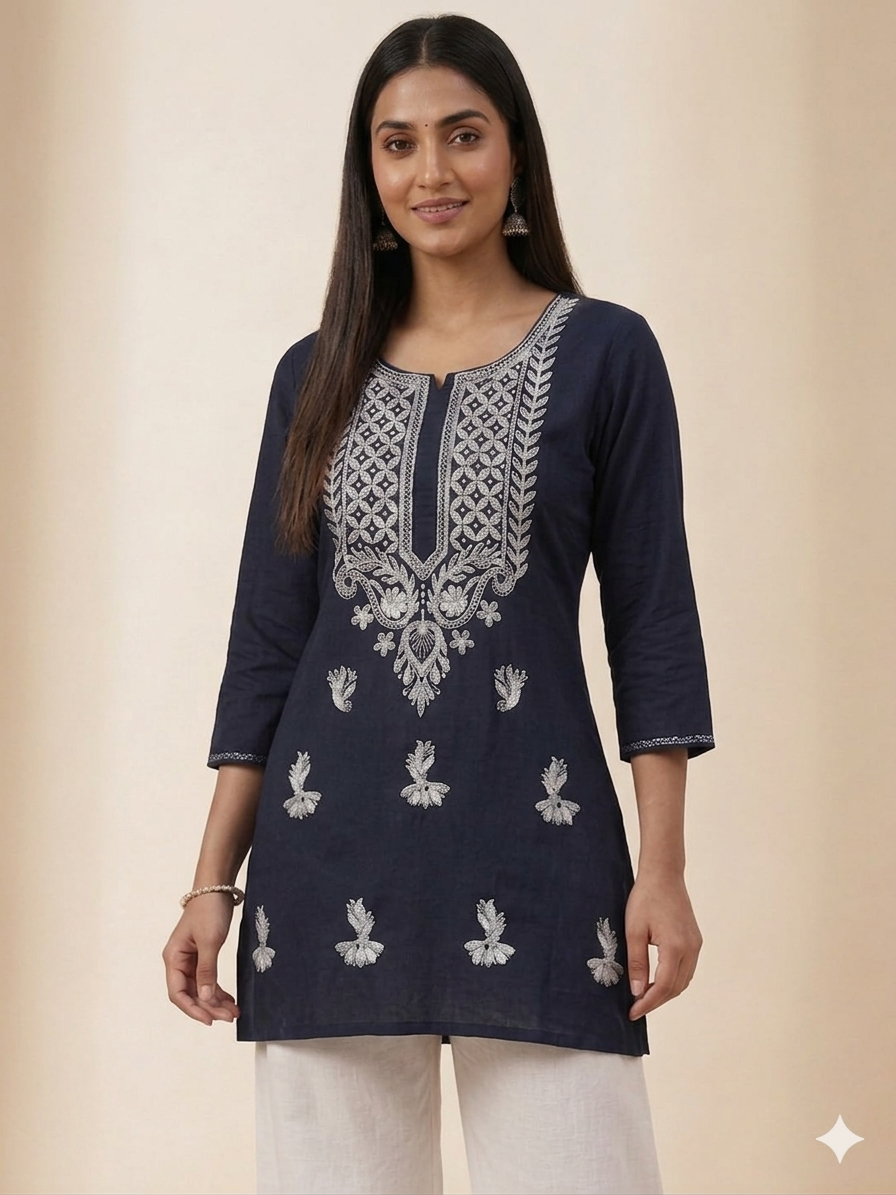 Lucknowi Chikankari Rayon Short Kurti Top