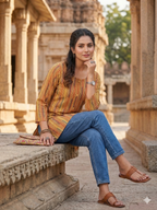 Multi Geometrical Printed Cotton Short Kurti Top