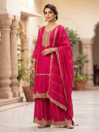 Pink Sequins Emdroidered Chinon Silk Short Kurti With  Palazzo and Dupatta