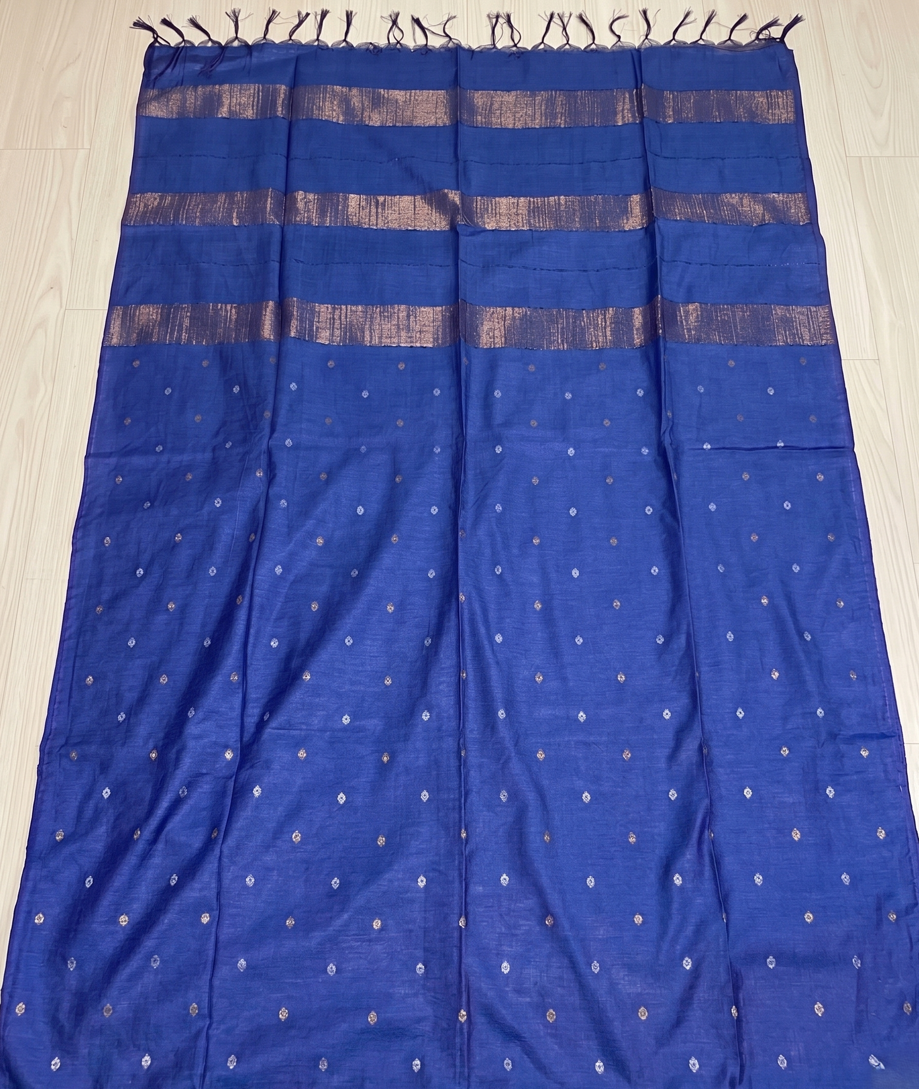 Tusser Mulberry Silk Handloom Saree with Silver & Gold  Zari weave