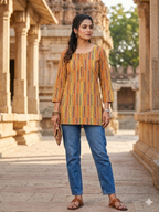Multi Geometrical Printed Cotton Short Kurti Top