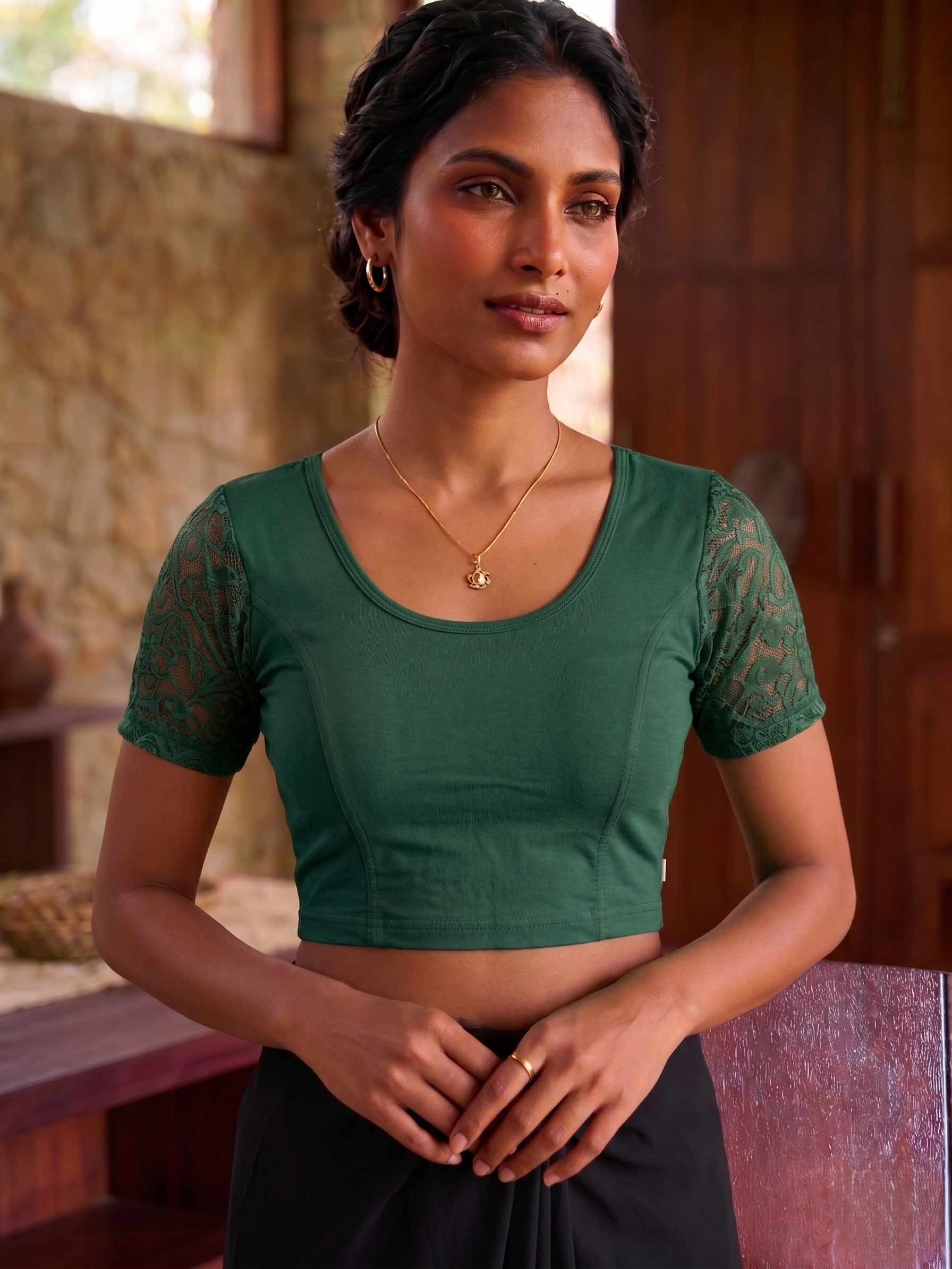 Liva with Net Sleeves Readymade Saree Blouse