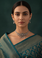 Oxidized Silver Plated Choker Necklace  Earrings Set