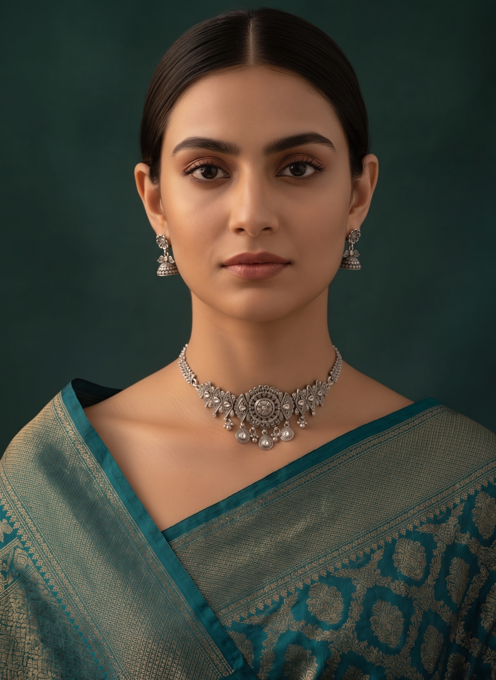 Oxidized Silver Plated Choker Necklace  Earrings Set