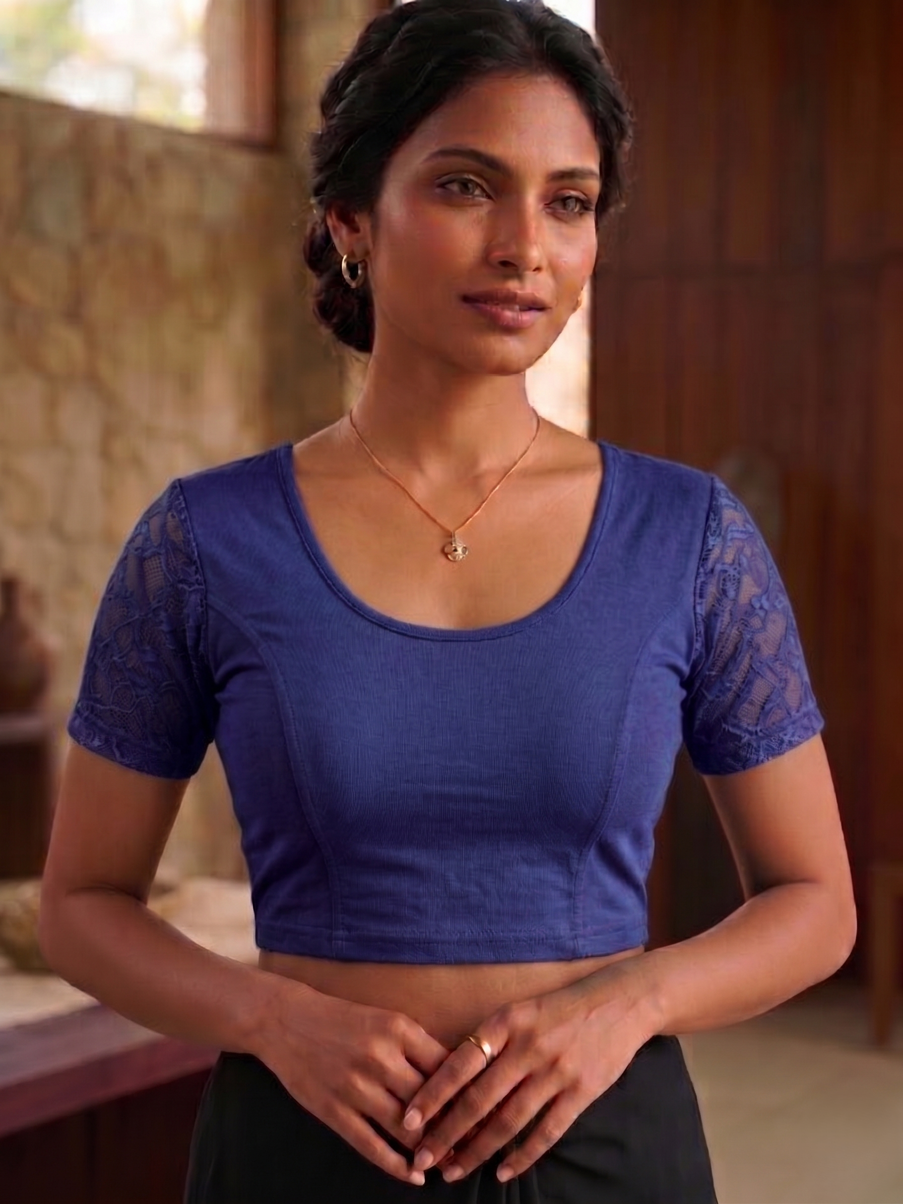 Liva with Net Sleeves Ready to Wear Saree Blouse