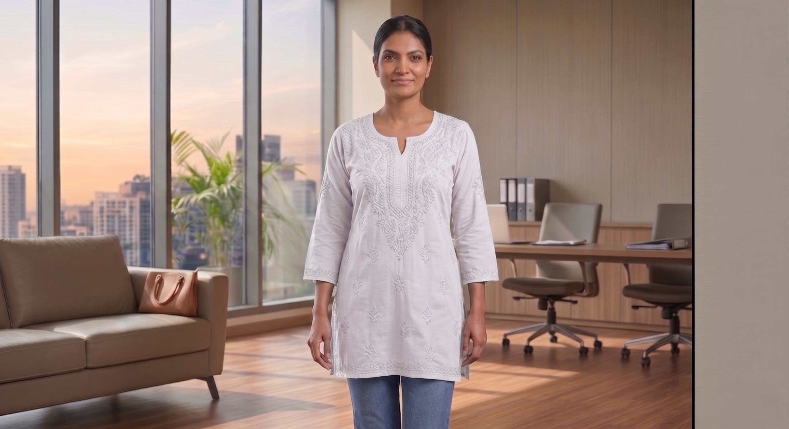 Lucknowi Chikankari  Rayon Short Kurti Top