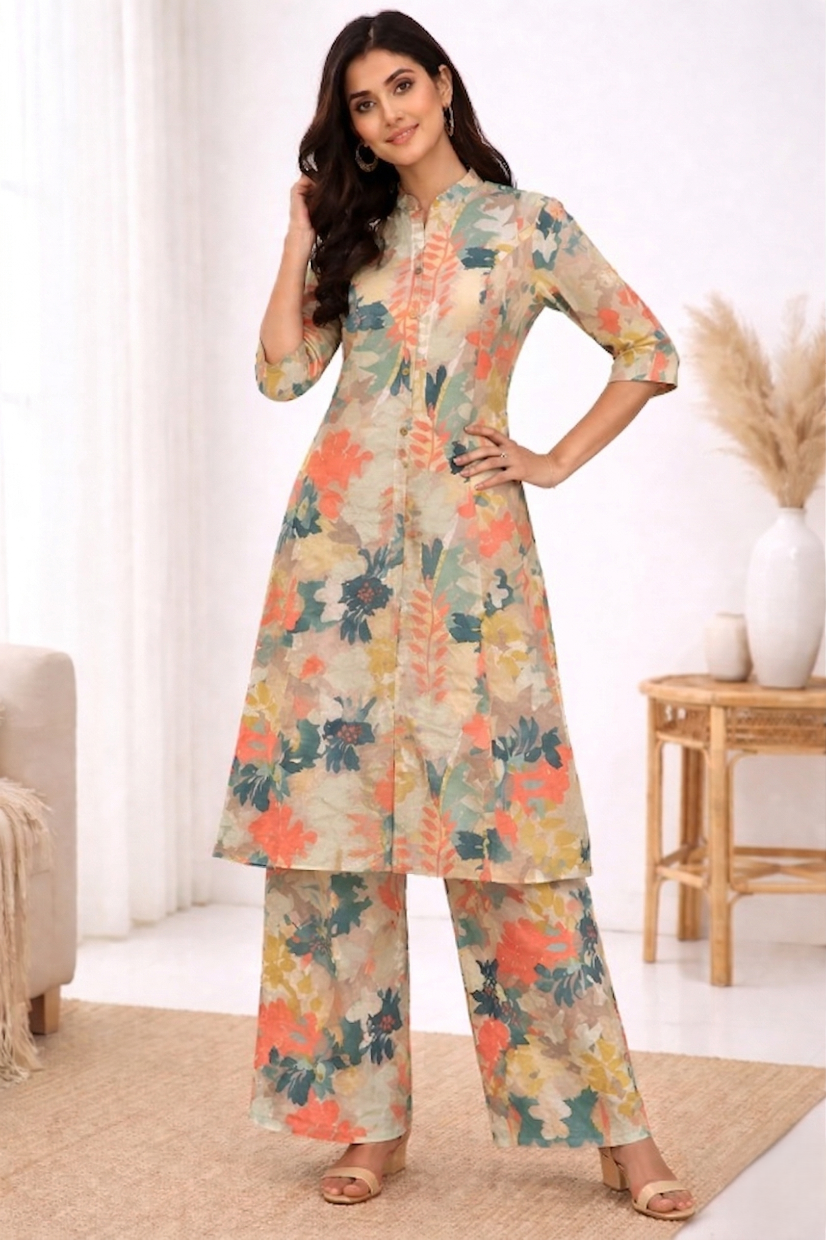 Multi Printed Cotton Blend Co-Ord Set