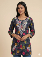 Lucknowi Chikankari Printed Rayon Short Kurti Top