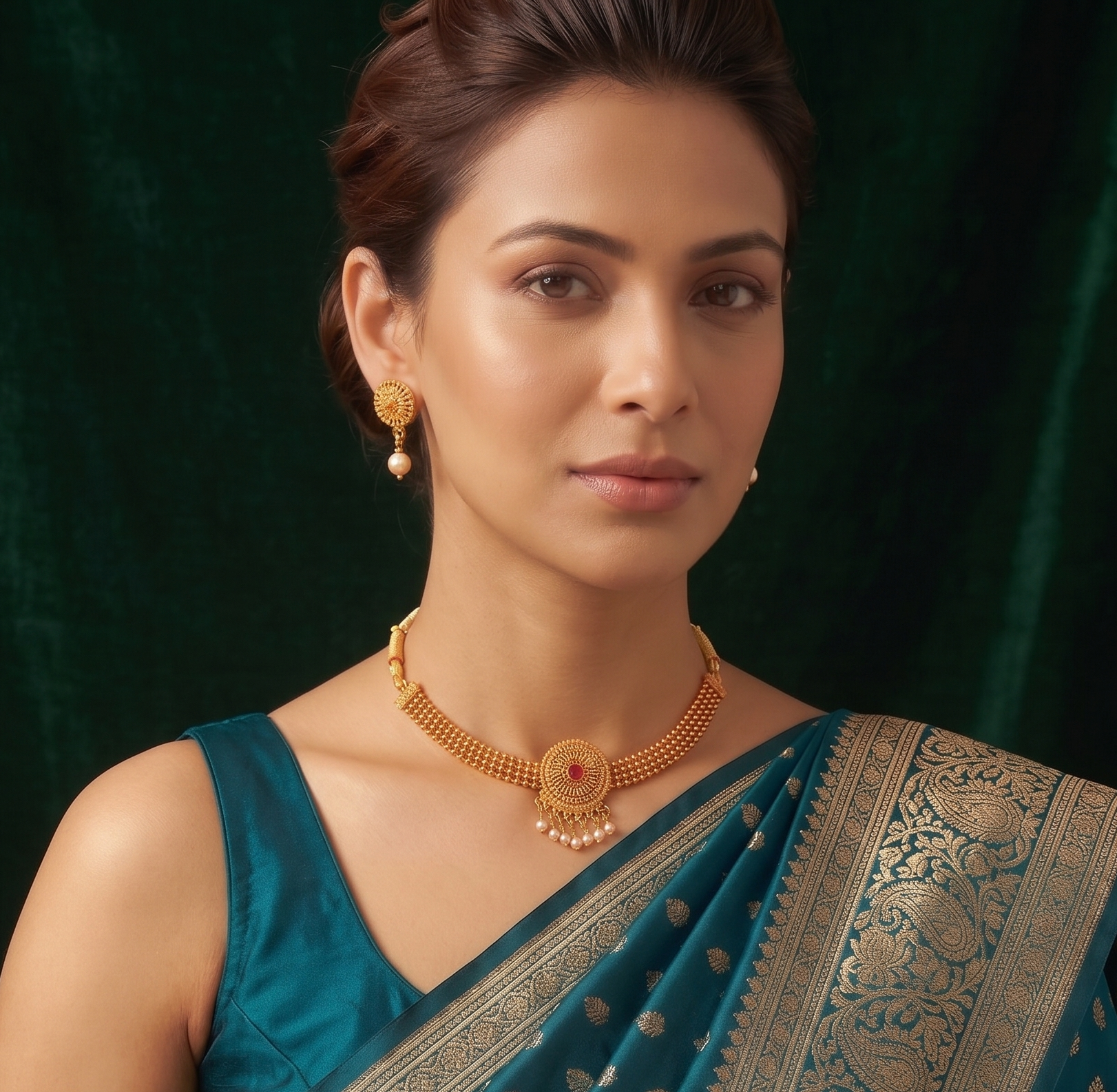 Gold toned Necklace  with matching Earrings Set