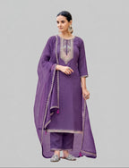 Solid Zari embroidered silk kurti set