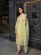 Heavy Embroidered Mul Cotton Kurti With Palazzo and Dupatta