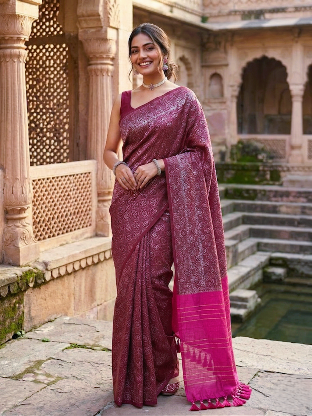 Dupion Silk Kantha woven Handloom Saree