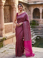 Dupion Silk Kantha woven Handloom Saree