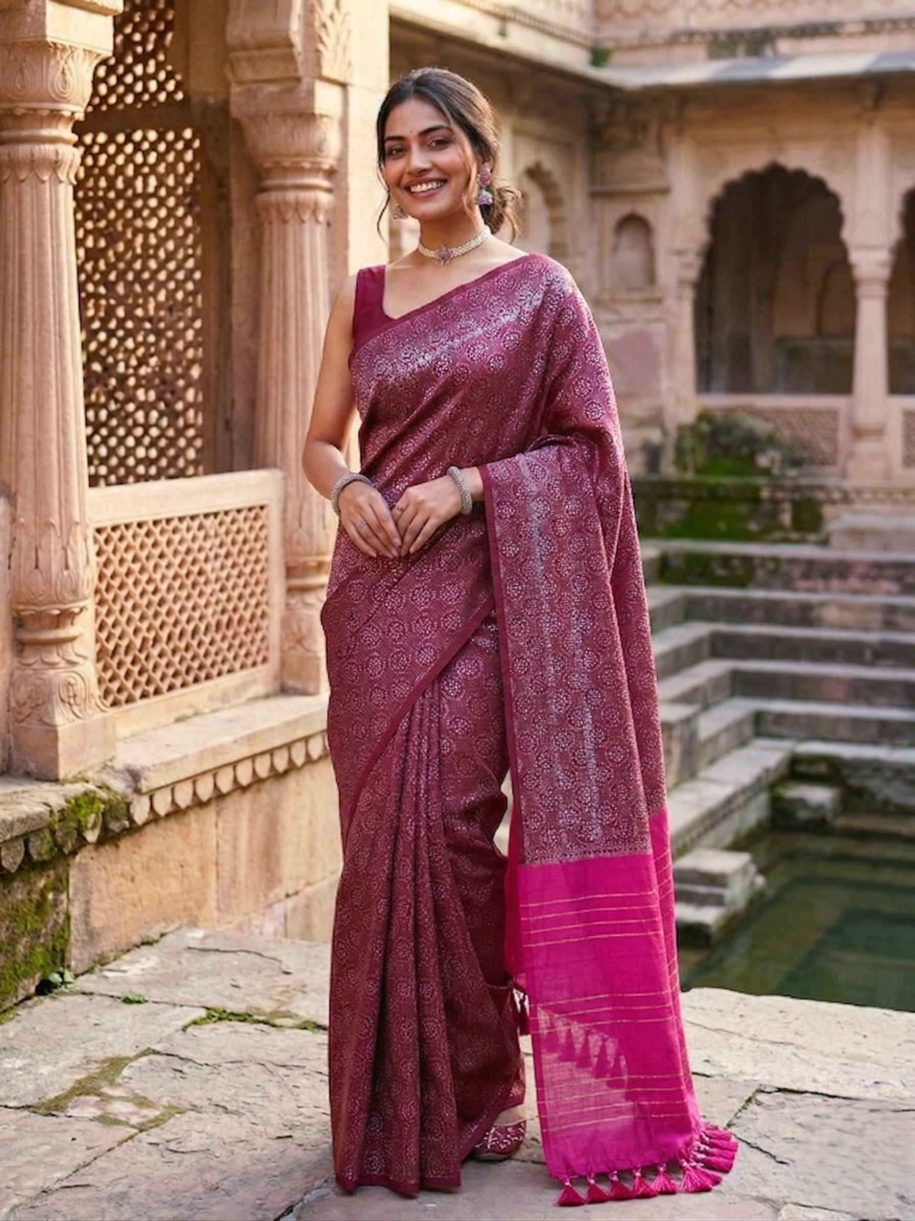 Dupion Silk Kantha woven Handloom Saree