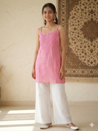 Rayon Chikankari Sleeveless Short kurti Top