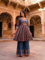 Pure cotton Medium Length Anarkali Kurti With Wide Leg Palazzo