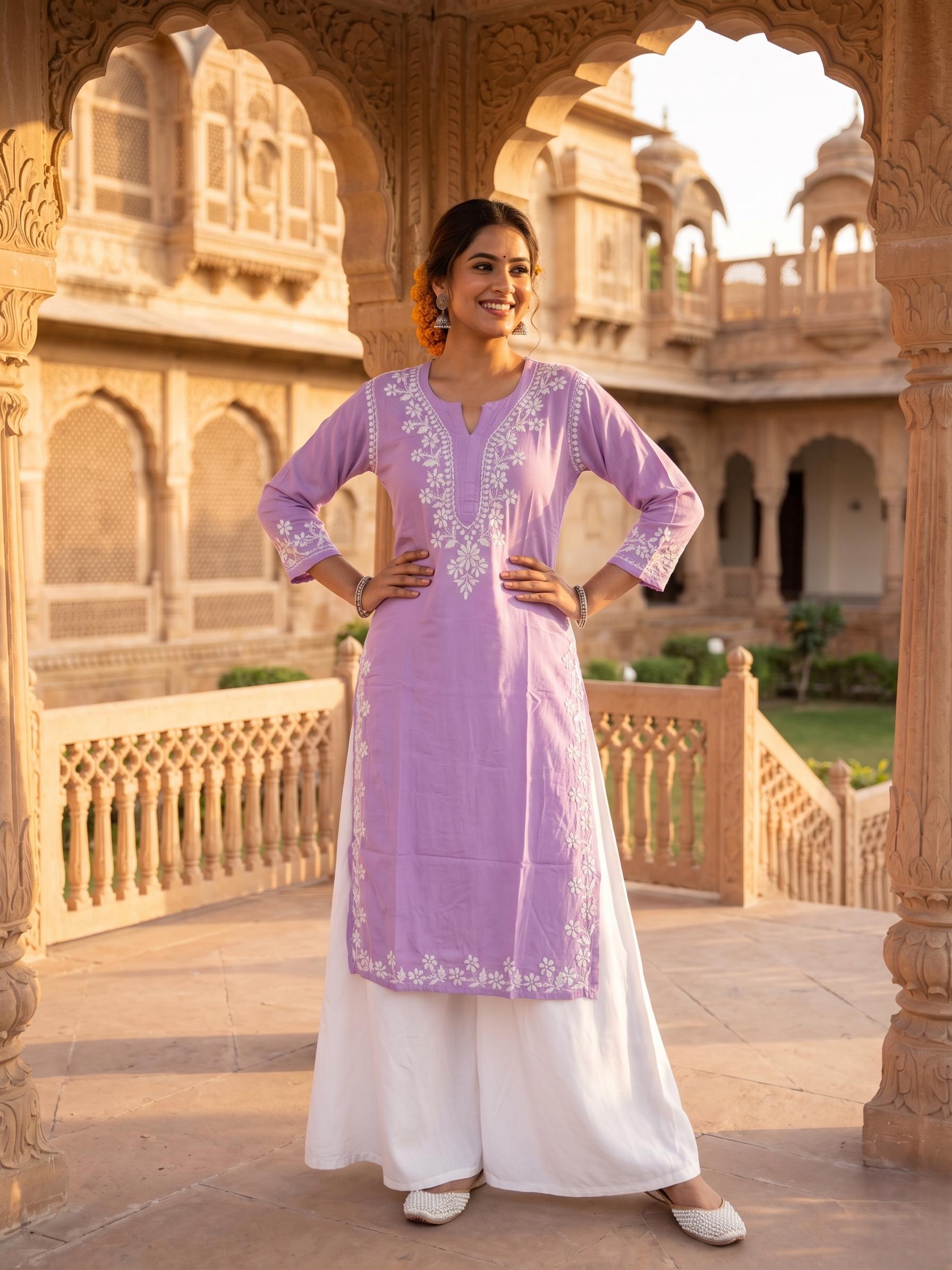 Hand Embroidered Premium Rayon Chikankari Kurti Top ( Top Only)