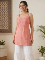 Rayon Chikankari Sleeveless Short kurti Top